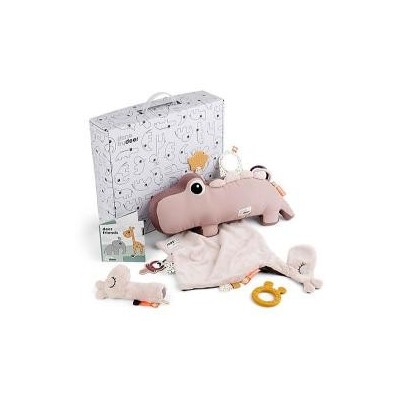 Goodie Box Primi Giochi - Set con Cuscino Multisensoriale, Copertina, Massagengive in Silicone e Sonaglio - Cipria - Perfetta Id