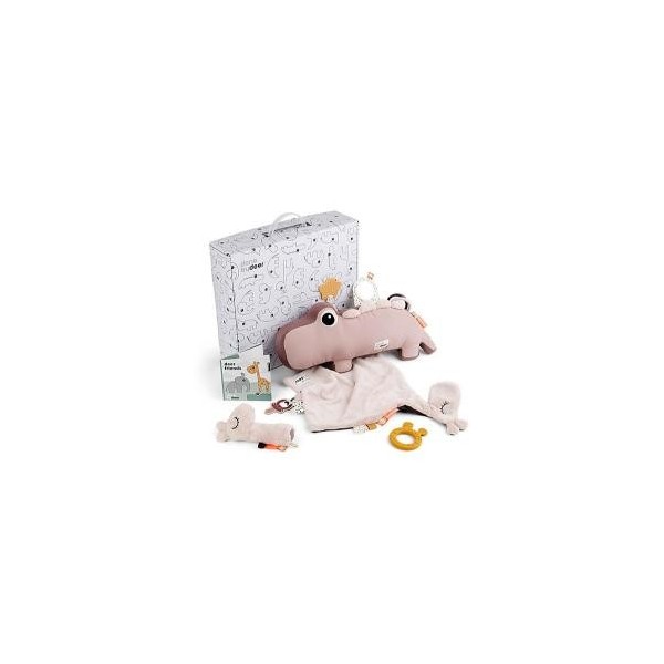 Goodie Box Primi Giochi - Set con Cuscino Multisensoriale, Copertina, Massagengive in Silicone e Sonaglio - Cipria - Perfetta Id