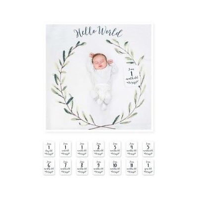 Kit Primo Anno Hello World - Copertina Swaddle in Mussola di Cotone + 14 Cards - Per i bebè più social!