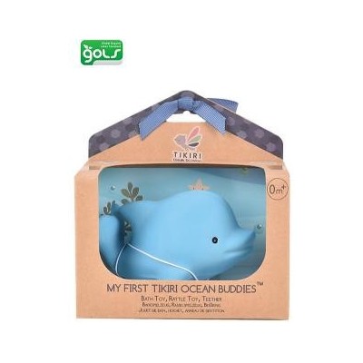 3-in-1 Delfino -Sonaglio Massaggiagengive Gioco da Bagno - Confezione Regalo - 100% Caucciù Naturale