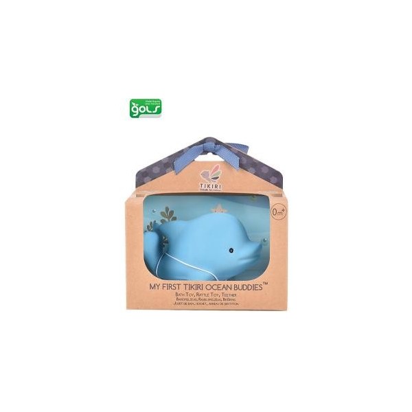 3-in-1 Delfino -Sonaglio Massaggiagengive Gioco da Bagno - Confezione Regalo - 100% Caucciù Naturale