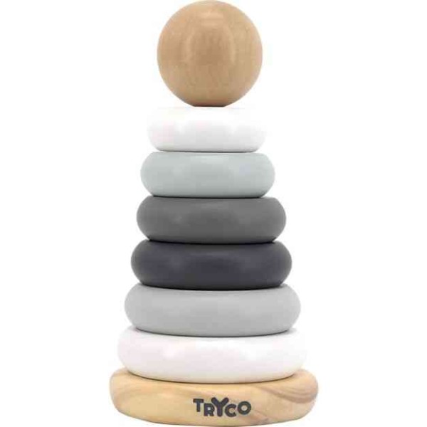 Piramide Anelli Impilabili in Legno - Multicolore - 8 pezzi - Colori ad Acqua Atossici