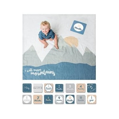 Kit Primo Anno I Will Move Mountains - Copertina Swaddle in Mussola di Cotone + 14 Cards - Per i bebé più social!