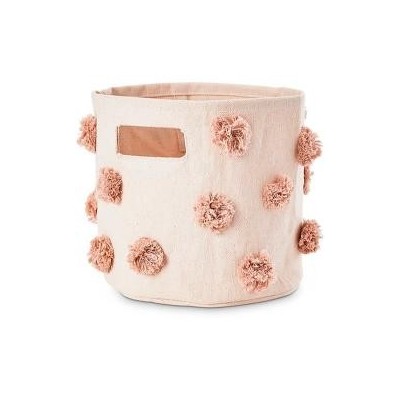 Cesto Portaoggetti - Pom Pom Rosa - 20,3cm x 17,8cm - 100% Cotone Naturale