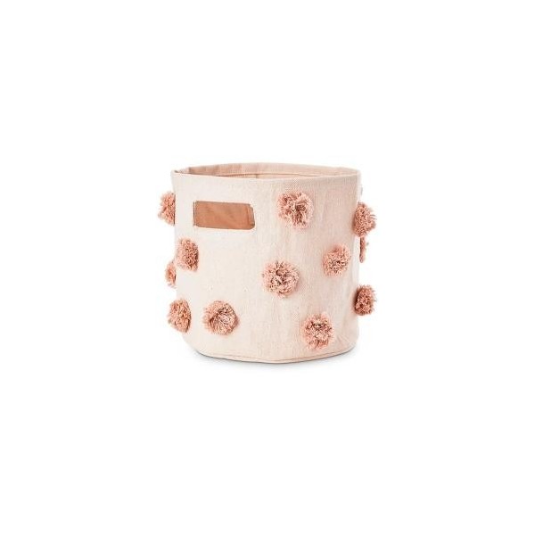 Cesto Portaoggetti - Pom Pom Rosa - 20,3cm x 17,8cm - 100% Cotone Naturale